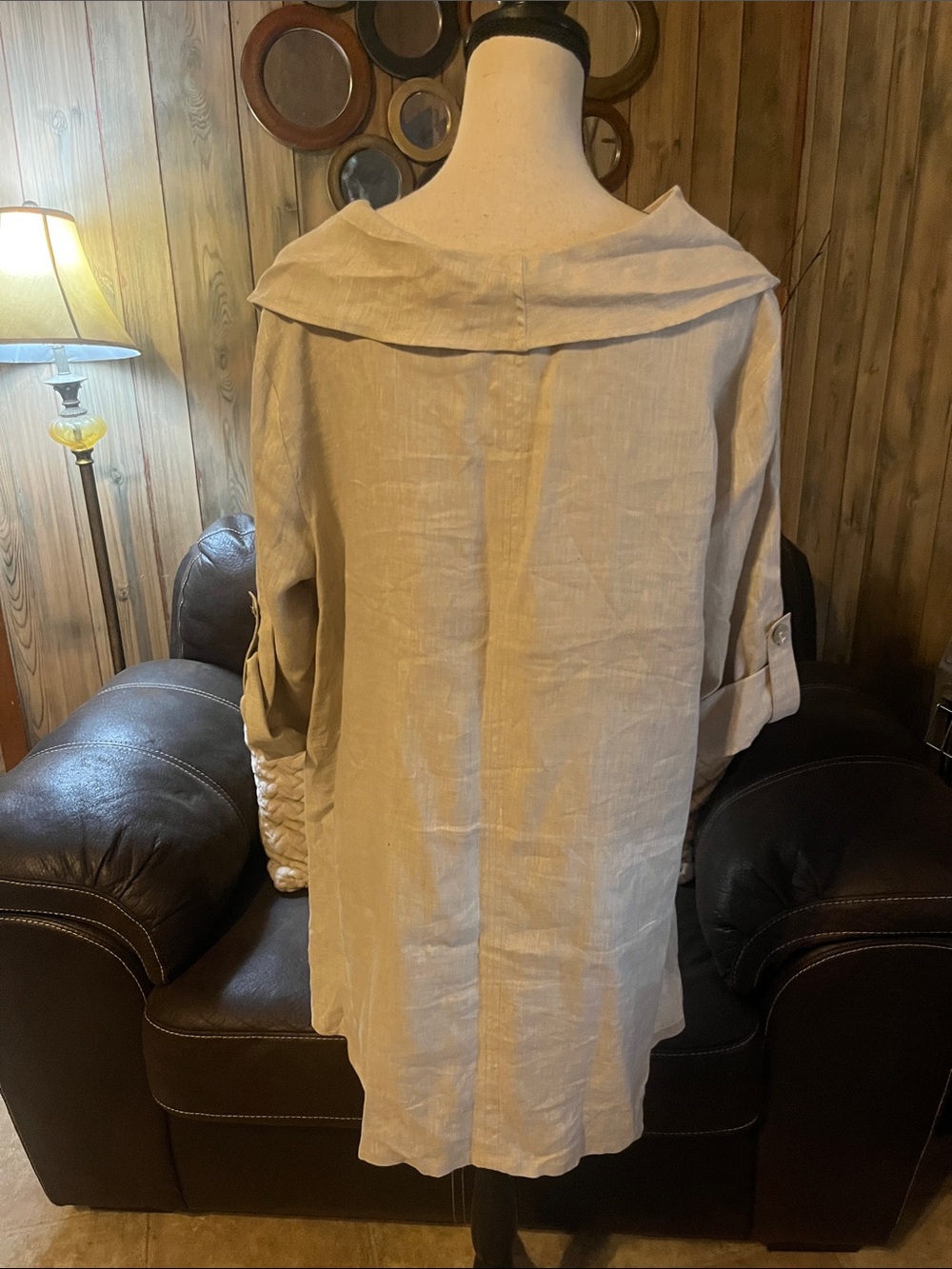 Ali Miles Beige Linen Draped Cowl Neck Tunic Top Lagenlook Boho Artisan European - Picture 5 of 9